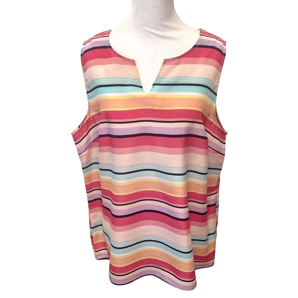 Christopher‎ & Banks Womens Large  Colorful Striped Sleeveless V-Neck Blouse Top